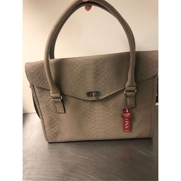 Merona Women’s Gray Snakeskin Pattern Briefcase Shoulder Hand Bag NWT - Picture 1 of 9